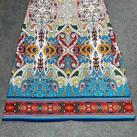 CHICO'S Paisley Geometric Jersey Knit Pull On Elastic Waist Maxi Skirt -EUC - M - Picture 7 of 9